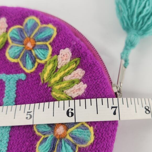 Jenny Krauss Monogram "H" Embroidered Wool Round Pouch Wallet Purple Pink Floral - Picture 3 of 7